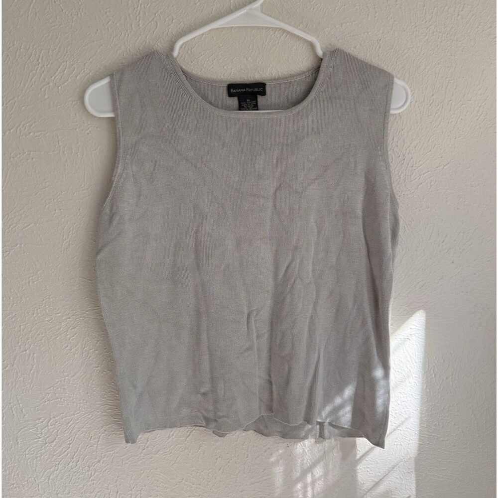 Banana Republic Women’s 100% Silk Knit Tank Top Gray Scoop Neck Pullover Medium